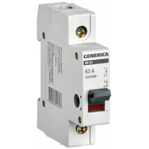 Выключатель нагрузки (мини-рубильник) 1п 63А ВН-32 GENERICA MNV15-1-063