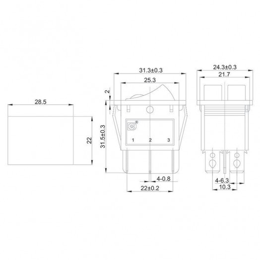 Выключатель клавишный 250В 15А (6с) ON-OFF черн. с подсветкой ДВОЙНОЙ (RWB-512 SC-797) Rexant 36-2430