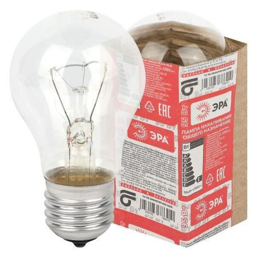 Лампа накаливания A50 95-230-Е27 95Вт грушевидная Е27 230В ЭРА Б0039120