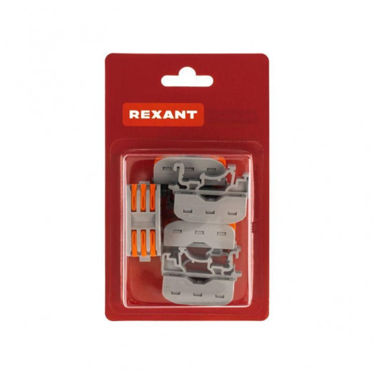 Клемма строительно-монтажная СМК 222-423D 3п проходная с креплением на DIN-рейку 0.08-4кв.мм сер. (уп.5шт) Rexant 07-5238-05