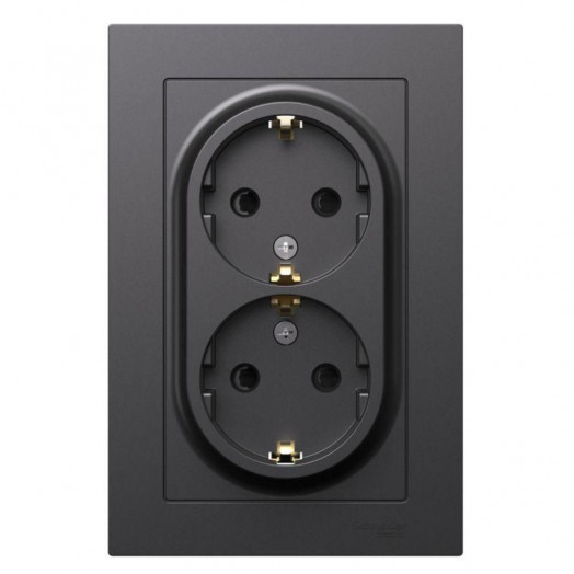 Розетка двойная AtlasDesign с заземл. со шторками 16А в сборе базальт SE ATN001426