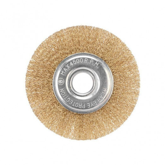 Щетка дисковая для УШМ витая латунированная проволока 125мм отв. 22.23мм Kranz KR-91-1242