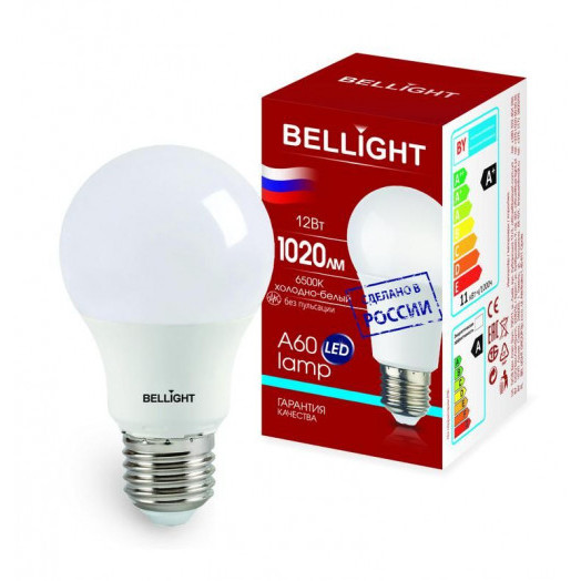 Лампа светодиодная LED A60 220В 12Вт E27 1020лм 6500К BELLIGHT 88297790