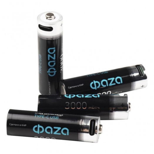 Аккумулятор литиевый AA 1.5В Li-Ion 3000мВт.ч 2000мА.ч зарядка от Type-C шнур в комплекте BL-4 (уп.4шт) ФАZА 5061606