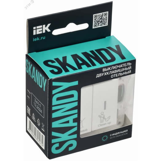 SKANDY Выключатель 2-клавишный с индикацией для отелей 10А SK-V16W арктический белый IEK