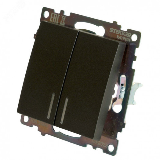 Выключатель двухклавишный c индикатором (механизм) серия Катрин графит STEKKER