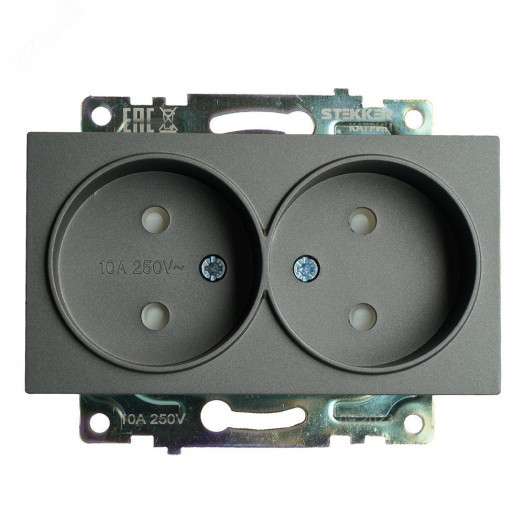 Розетка двухместная б/з (механизм) 250В 10А серия Катрин графит STEKKER