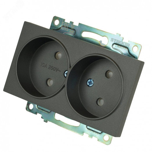 Розетка двухместная б/з (механизм) 250В 10А серия Катрин графит STEKKER