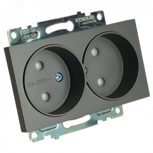 Розетка двухместная б/з (механизм) 250В 10А серия Катрин графит STEKKER