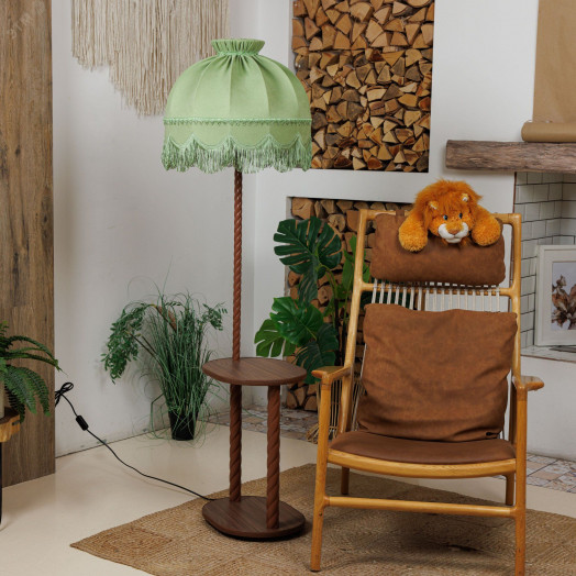 Светильник напольный НТБ 11-60-101 овал орех с абажуром Ретро фисташка