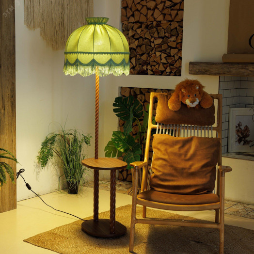 Светильник напольный НТБ 11-60-101 овал орех с абажуром Ретро фисташка