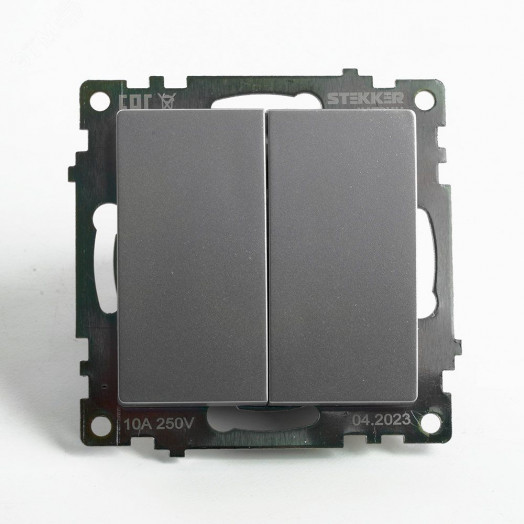 Выключатель двухклавишный (механизм) серия Катрин серебро STEKKER