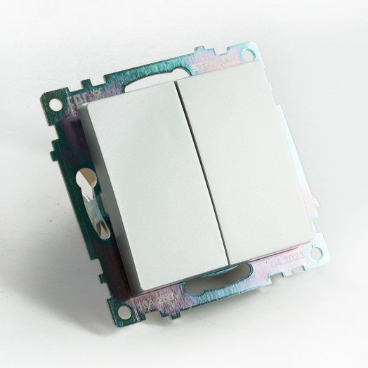 Выключатель двухклавишный (механизм) серия Катрин серебро STEKKER