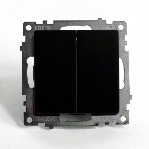 Переключатель двухклавишный (механизм) серия Катрин черный STEKKER