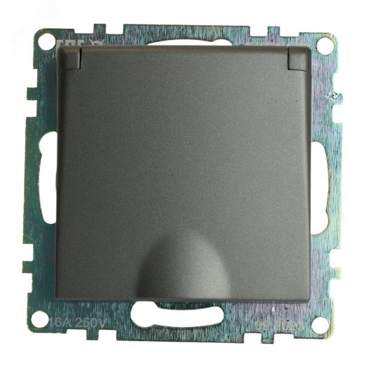 Розетка одноместная с/з с крышкой серия Катрин графит STEKKER