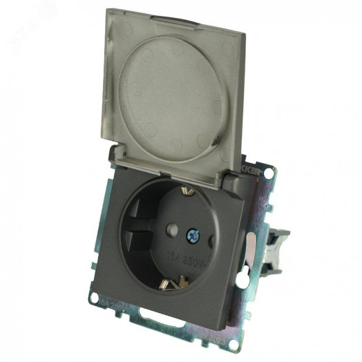 Розетка одноместная с/з с крышкой серия Катрин графит STEKKER