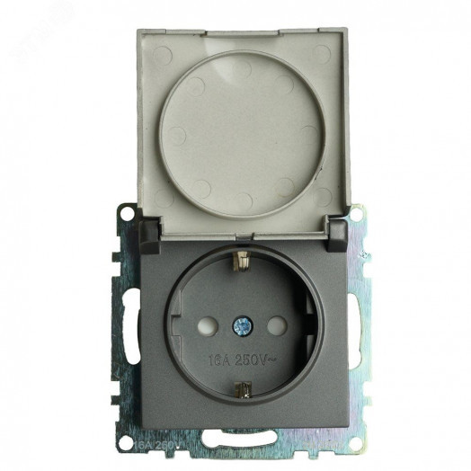 Розетка одноместная с/з с крышкой серия Катрин графит STEKKER