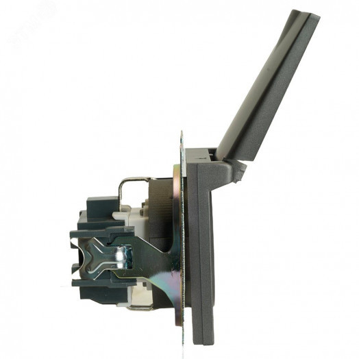 Розетка одноместная с/з с крышкой серия Катрин графит STEKKER