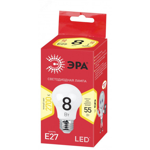 Лампа светодиодная LED 8 Вт 640Лм 2700К груша теплый E27 220-240В ECO LED A55-8W-827-E27 Red Line