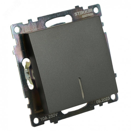 Выключатель одноклавишный c индикатором (механизм) серия Катрин графит STEKKER