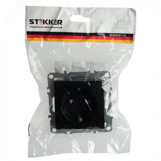 Розетка одноместная с/з (механизм) 250В 16А серия Эрна черный STEKKER