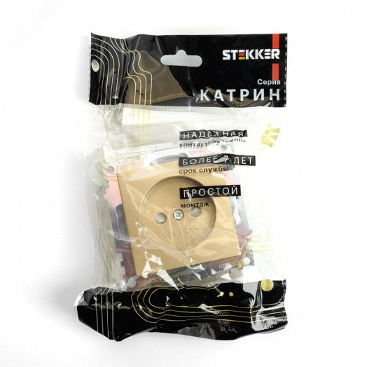 Розетка одноместная б/з (механизм) 250В 10А серия Катрин золото STEKKER