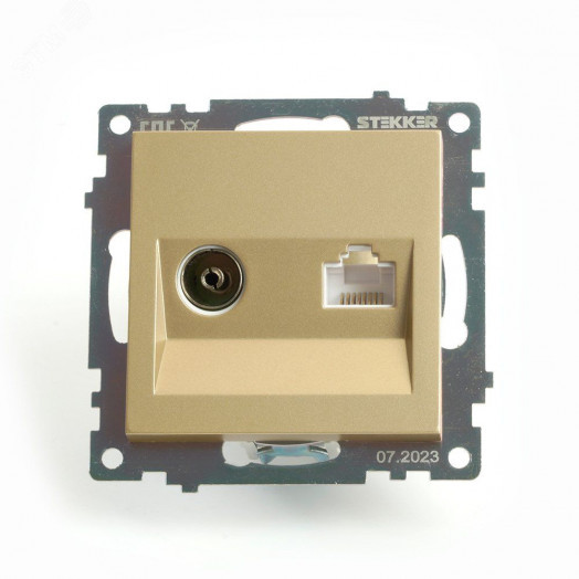 Розетка TV + компьютерная RJ-45 (механизм) серия Катрин золото STEKKER