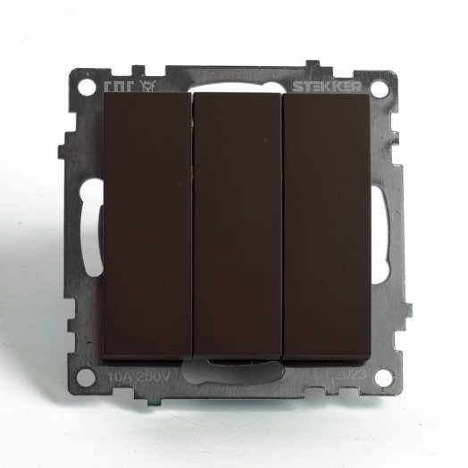 Выключатель трехклавишный (механизм) серия Катрин шоколад STEKKER