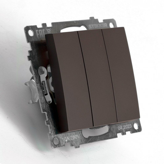 Выключатель трехклавишный (механизм) серия Катрин шоколад STEKKER