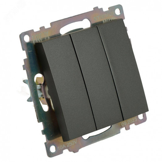 Выключатель трехклавишный (механизм) серия Катрин графит STEKKER