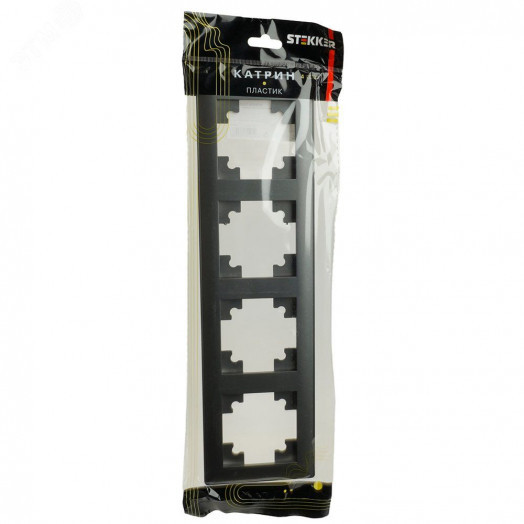 Рамка четырехместная пластик серия Катрин графит STEKKER