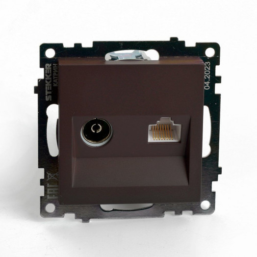 Розетка TV + компьютерная RJ-45 (механизм) серия Катрин шоколад STEKKER