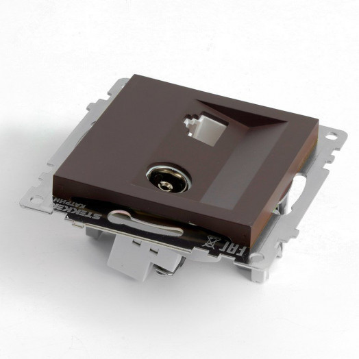 Розетка TV + компьютерная RJ-45 (механизм) серия Катрин шоколад STEKKER