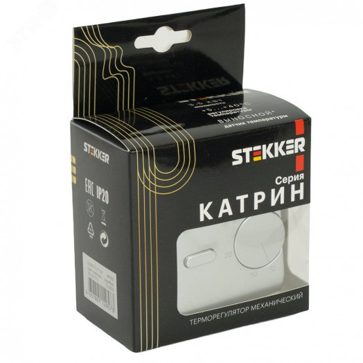 Терморегулятор механический для теплого пола (механизм) 250В 3500Вт серия Катрин серебро STEKKER