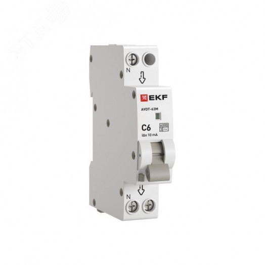 Автоматический выключатель дифференциального тока АВДТ-63M 1P+N (18мм) 6А 10мА характеристика C тип AС электронный 6кА PROXIMA