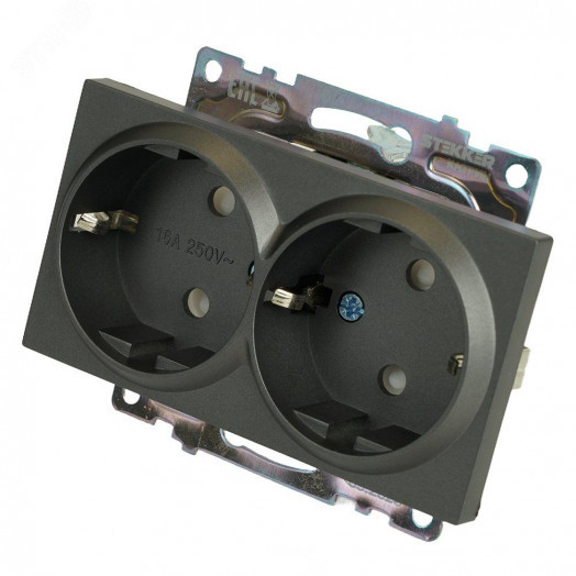 Розетка двухместная с защитной шторкой с/з (механизм) 250В 16А серия Катрин графит STEKKER