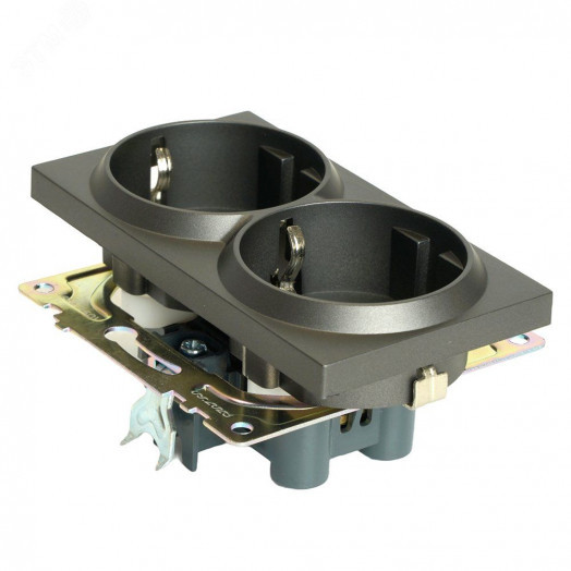 Розетка двухместная с защитной шторкой с/з (механизм) 250В 16А серия Катрин графит STEKKER