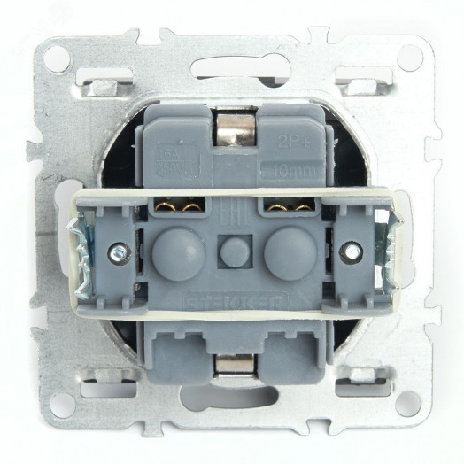 Розетка одноместная с/з с крышкой серия Эрна черный STEKKER