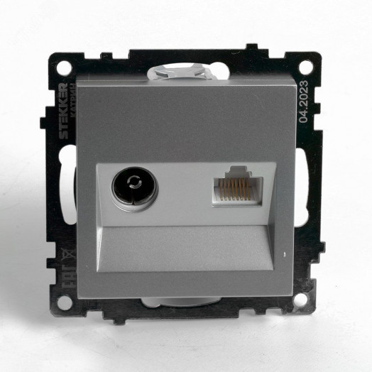 Розетка TV + компьютерная RJ-45 (механизм) серия Катрин серебро STEKKER