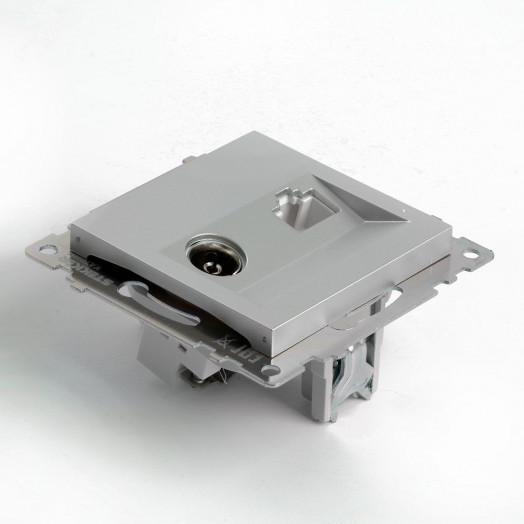 Розетка TV + компьютерная RJ-45 (механизм) серия Катрин серебро STEKKER