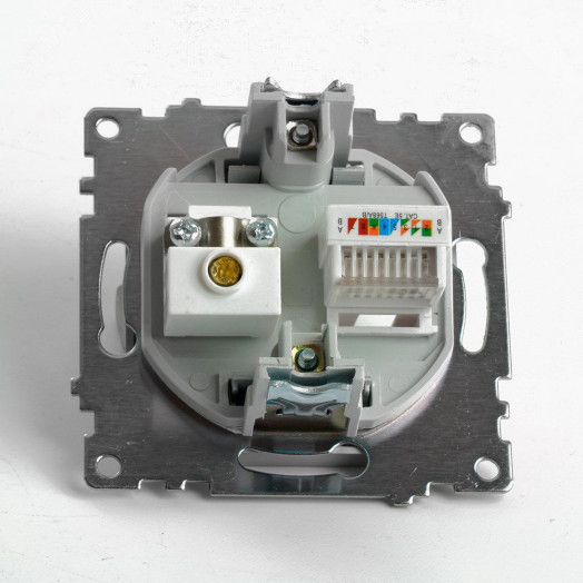 Розетка TV + компьютерная RJ-45 (механизм) серия Катрин серебро STEKKER