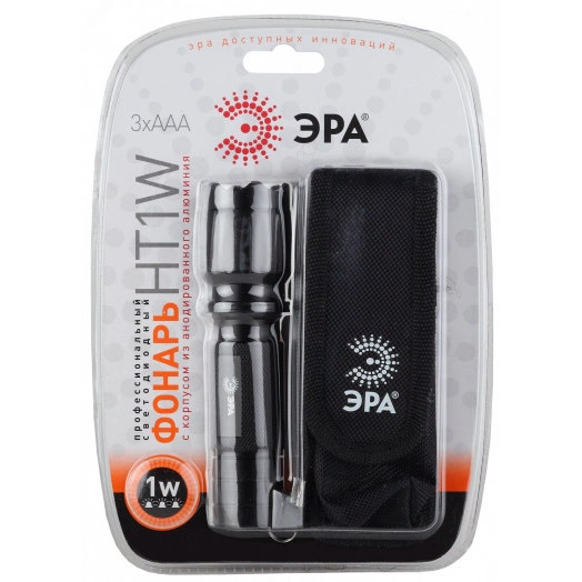 Фонарик карманный на батарейках 3xAAA, ударопрочный, металлический алюминиевый корпус, чехол  HT1W ЭРА