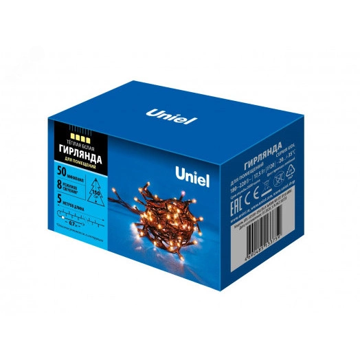 Гирлянда с контроллером 5м 50 миниламп накаливания Теплый белый свет Провод зеленый UDL-S0500-050/DGA WARM WHITE IP20 MINI