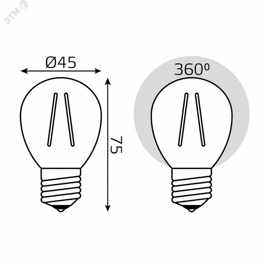 Лампа светодиодная LED 4,5 Вт  420 Лм 4100К белая Е27 Шар Basic Filament Gauss