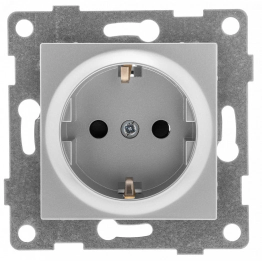 GUSI Ugra механизм розетки 1-ой с/з с з/ш,  скрытая  установка, 16А, 250В. Цвет серебро.