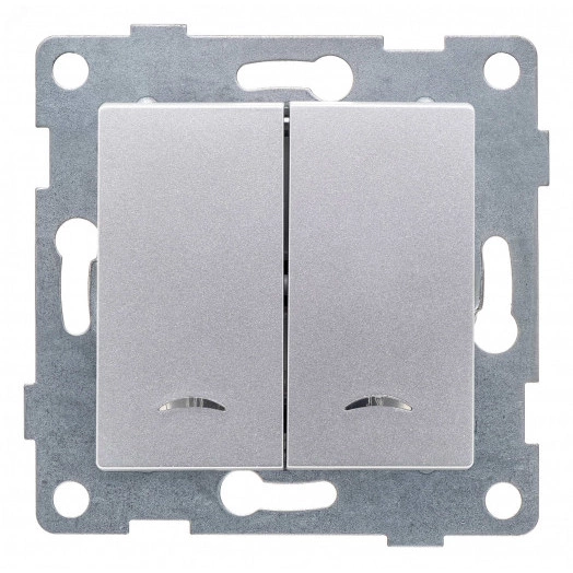 GUSI Ugra механизм выключателя 2кл. (инд), скрытая  установка,  10А, 250В. Цвет: серебро.