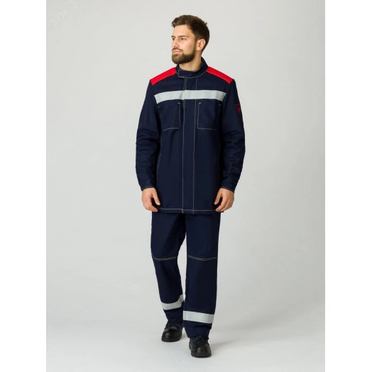 Костюм сварщика для защиты от искр и брызг (1 кл.защиты) РМ, темно-синий-красный, 52-54  182-188