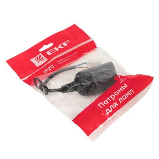 Патрон Е27 подвесной с клеммной колодкой пласт чер. (инд. пакет) EKF LHP-E27-b-p