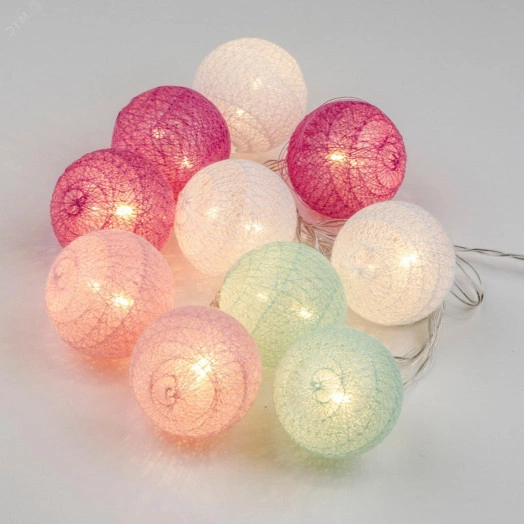 Гирлянда светодиодная Клубки на батарейках 2AA (не в/к) 2м 10 светодиодов Теплый белый свет Провод прозрачный ULD-S0200-010/STB/2AA WARM WHITE IP20