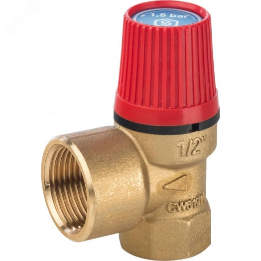 Клапан предохранительный 15x1/2' STOUT для систем отопления 1.5бар, Kvs=0.57м3/ч